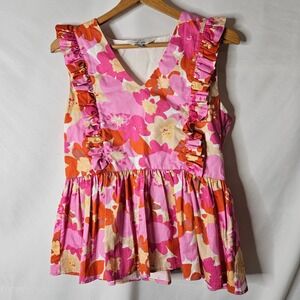LaRoque Babydoll Top Floral Flirty Ruffle Peplum Top sz M‎